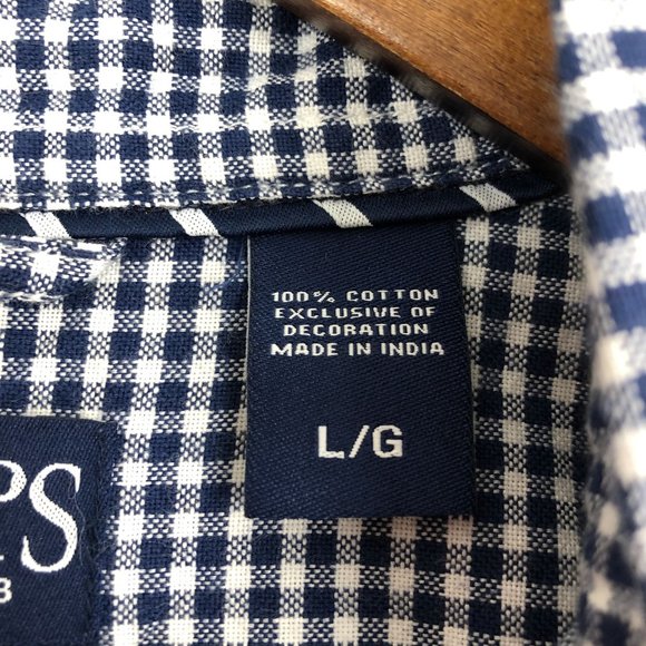 Chaps Men's Size Large Storm Blue White Checkered Long Sleeve Button Down Shirt - Picture 8 of 11